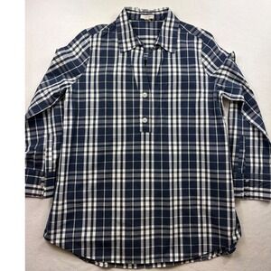 Tyler Boe Navy White Plaid Popover Tunic Top Preppy Minimalist Cotton Medium